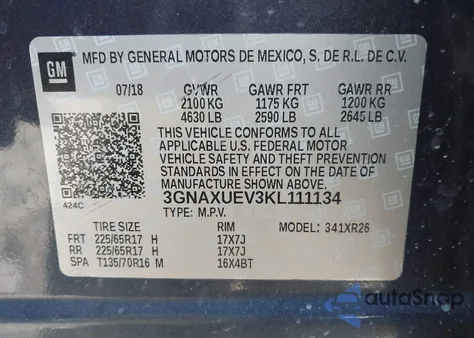 2019 Chevrolet Equinox Lt from USA, damaged, VIN 3GNAXUEV3KL111134